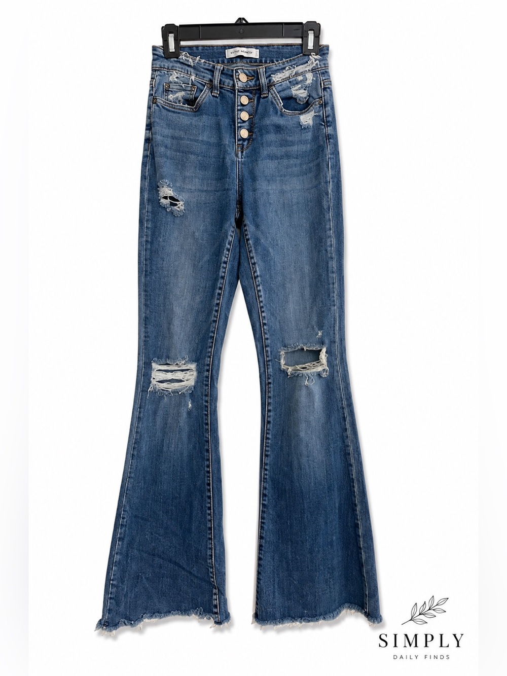 Flying Monkey High Rise Distressed Flare Jeans Women’s 25 Button Fly Raw Hem